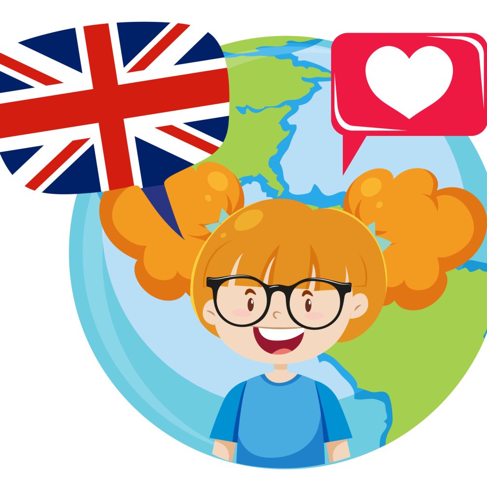 A girl with flag of United Kingdom flag illustration